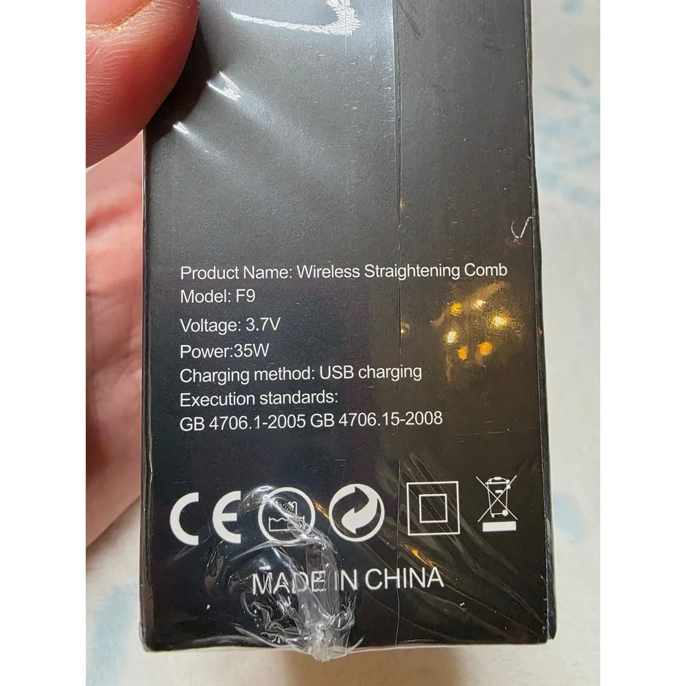 Wireless Hair‎ Straightening Comb F9 Portable Cordless USB Charging Black